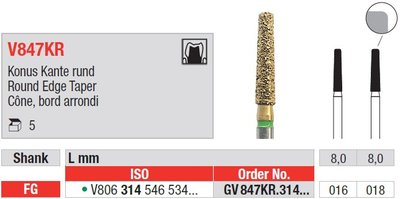 Edenta V847KR - DiaCut diamantové nástroje, valec s oblým okrajom - 5 ks