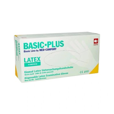 Vyšetřovací rukavice BASIC PLUS, latex, jemný pudr XL, 100 ks