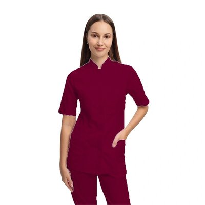 Dámská blůza s krytým zapínáním ve středu, se stojáčkem, krátký rukáv, švestka, vel. 42