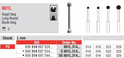Edenta 801L - guľaté diamantové nástroje, dlhé - 5 ks