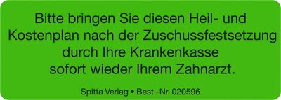 Etiketten "Erinnerung Heil- und Kostenplan"