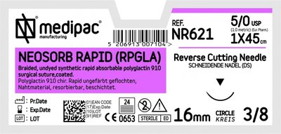 MEDIPAC Neosorb Rapid RPGLA - USP 5/0, EP 1.0, jehla řezná 3/8