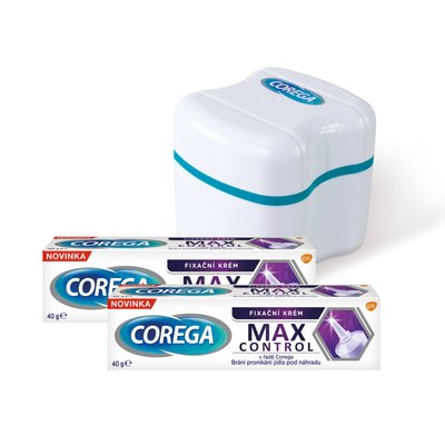 Corega Max Control fixační krém 2×40 g + dóza na protézu