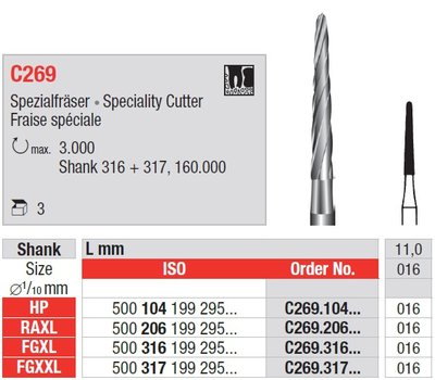 Edenta C269 - chirurgické karbidové nástroje, speciality cutter - 3 ks