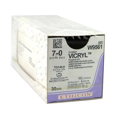 Coated Vicryl fialový 7/0 30 cm, 2xTG140-8, 12 ks