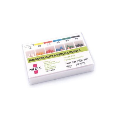 Čepy gutaperč. kužel 0,06 020 kalibrované, 60 ks