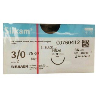 Silkam 3/0 75cm igła 26mm 1/2 koła okrągła (HR26) 36sz/opak. C0760412 szew niewchłanialny czarny jedwabny