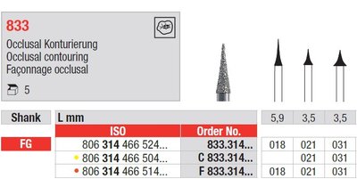 Edenta 833 - diamantové nástroje, na okluzálne kontúrovanie - 5 ks