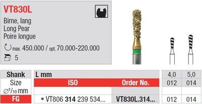 Edenta VT830L - Turbo DiaCut diamantové nástroje, dlhá hruška - 5 ks