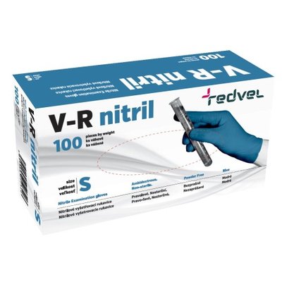Jednorázové nepudrované ochranné nitrilové rukavice V-R MODRÉ, modré, balení 100 ks, vel. L