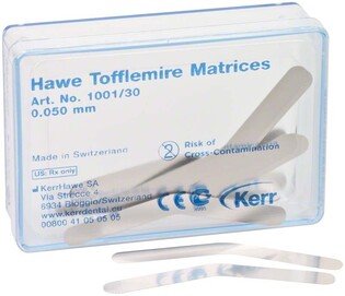 Hawe paski profilowane metal.Tofflemire 1001/30 uniwersalne 0,05mm 30szt/opak. płaskie proste, bez brzuszka