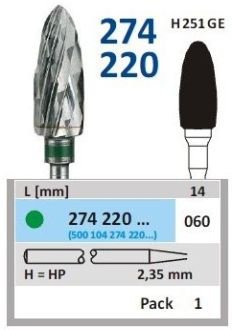 HORICO tvrdokovová fréza - vajíčko 6,0 mm