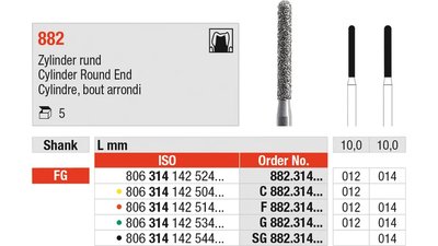 Diamanten 882 - Packung 5 Stück grün grob, FG, Figur 142 Zylinder rund, 10 mm, ISO 012