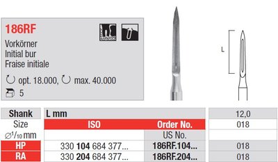 Edenta 186RF - chirurgické karbidové nástroje, Initial Bur - 5 ks