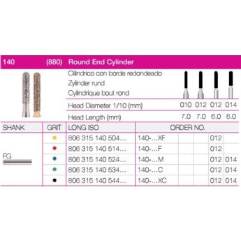Diamantový vrtáček FG kulatý cylindr 140/880/012M 10ks