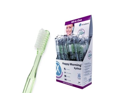 miradent jednorázový zubní kartáček napuštěný xylitolovou zubní pastou,box 50ks