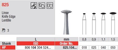 Edenta Lab 825 - Knife Edge, diamantové nástroje - 3 ks