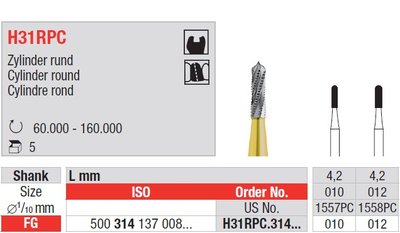 Edenta H31RPC - PowerCut dvoj-kovové nástroje na separáciu koruniek, zaoblený valec - 5 ks