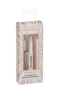 Tweezerman Mini SLANT pinzeta v jemné růžové barvě se zlatým pouzdrem