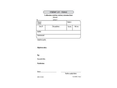 Výměnný list – poukaz, blok 100 listů