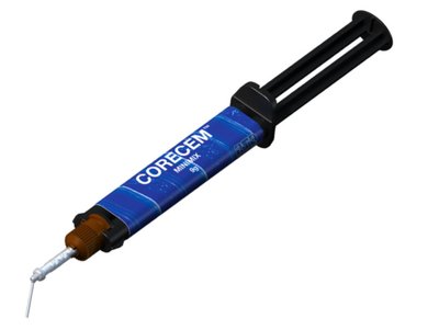 Corecem - duálně tuhnoucí pryskyřičný cement pro uchycení a dostavbu FRC čepů