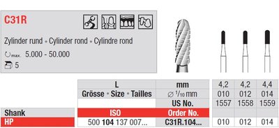 Edenta Lab C31R - TC nástroje, Cylinder round - 5 ks