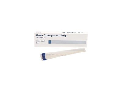 Transparentní proužky 10 cm dlouhé, 10 mm široké , modré, 100 ks rovné