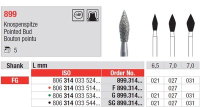 Edenta 899 - diamantové nástroje, dlhý špicatý púčik - 5 ks