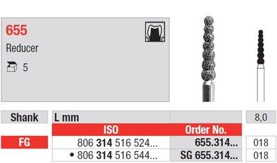 Edenta 655 - diamantové nástroje, kónický reducer - 5 ks