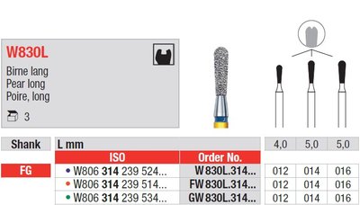 Edenta W830L - White Tiger diamantové nástroje, dlhá hruška - 3 ks
